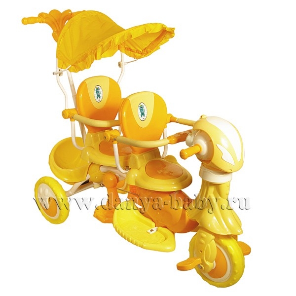 Велосипед для двойни Twin с ручкой желтый